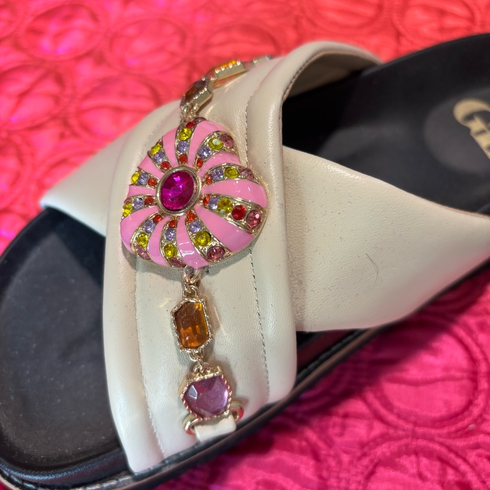 Gianni Bini Patent leather cross strap jeweled slides - Picture 4 of 8
